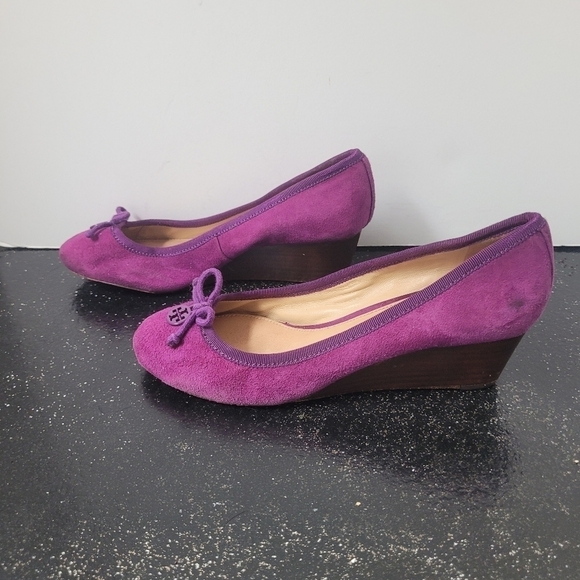 Tory Burch Plum Suede Wedge Heels - Picture 7 of 8